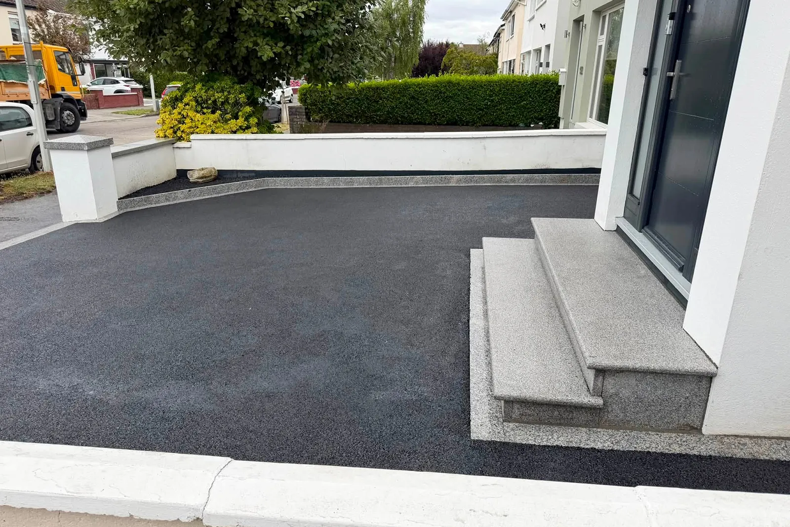 Silver granite bullnose steps installed as part of a driveway project in Ballinteer Dublin 14